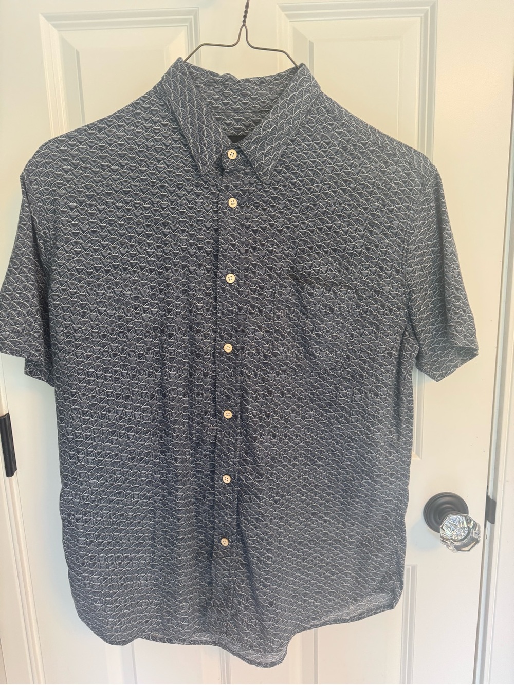 Rails Men's Short-Sleeve Button-Down Shirt in Navy Wave Print size L